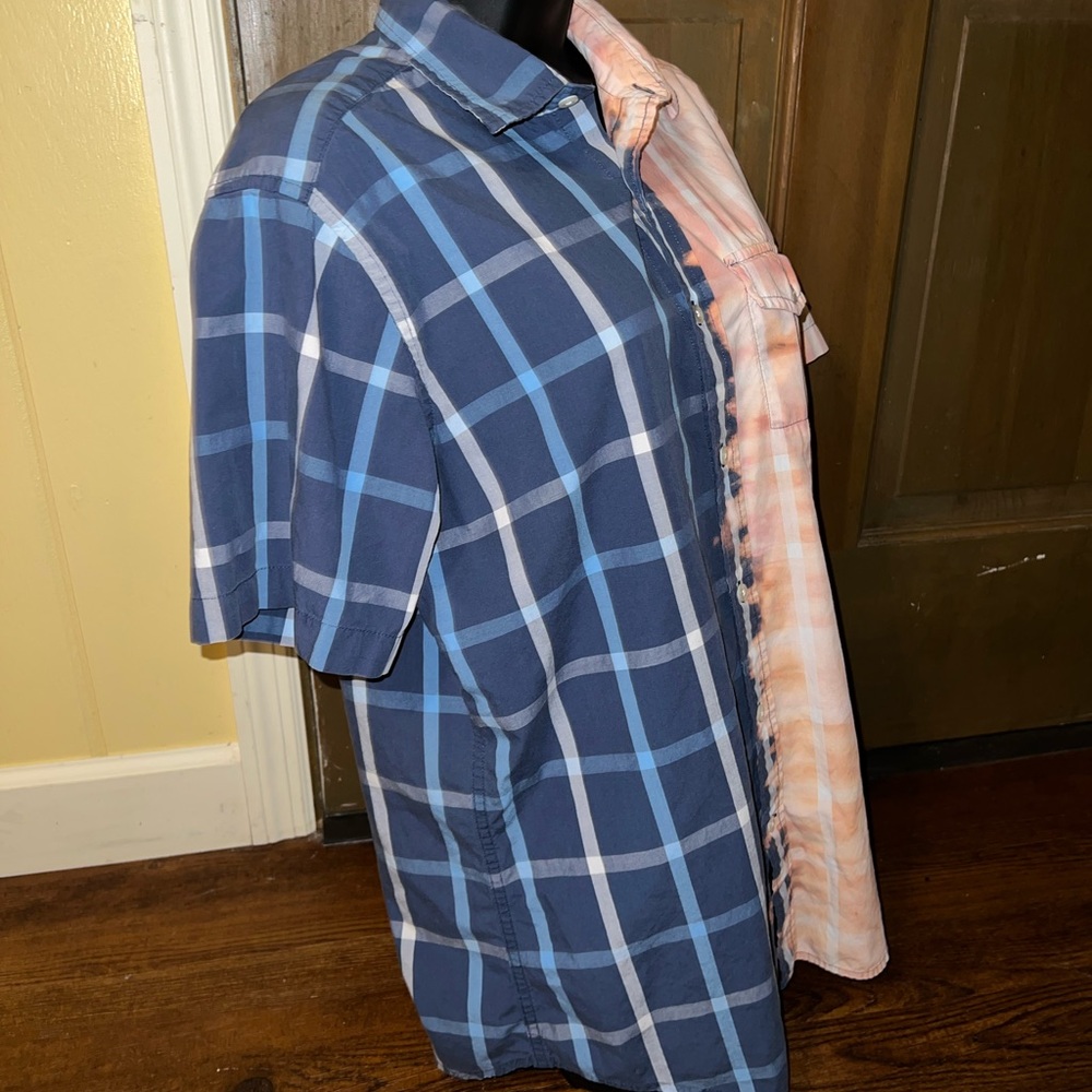 GAP Blue & White Plaid Upcycled Button Down Short Sleeve Shirt Size M - Picture 6 of 8